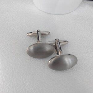 Vintage Antique Oval Brushed silver color cufflinks cuff links Menswear Tuxedo